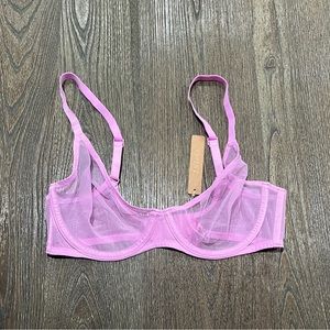 NWT Skims Bra Ultra Fine Mesh Underwire Scoop Unlined Adjustable Straps Pink 38C